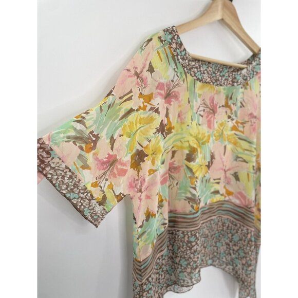 Coldwater Creek 100% Silk Asymmetrical Sheer Floral Blouse Sz S/M Fairycore Boho - Picture 5 of 12